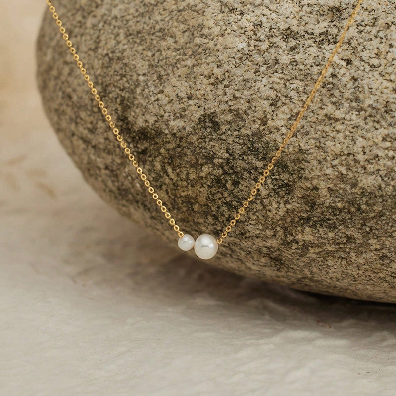 18K Gold Plated Double Pearl Necklace