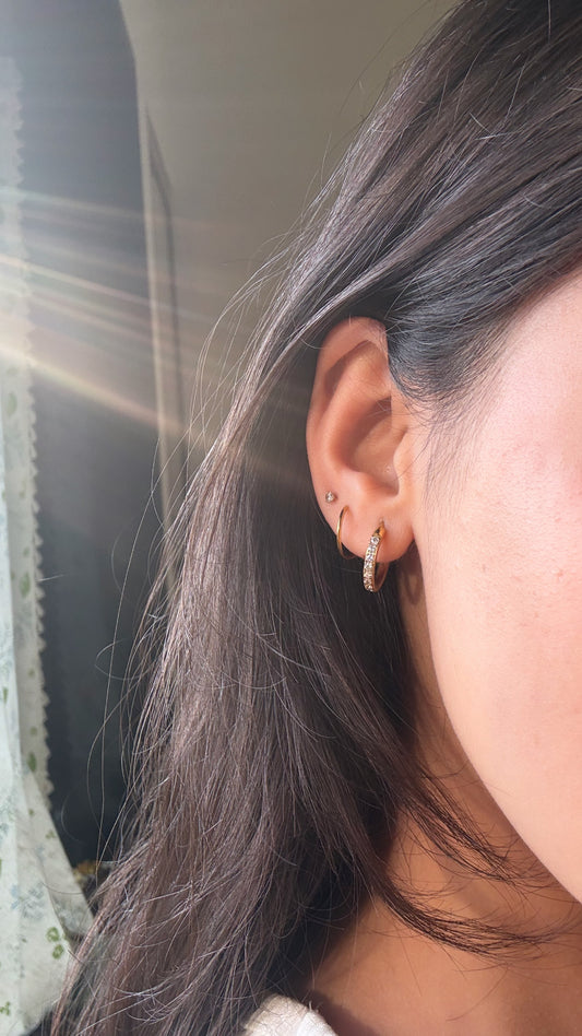 18K Gold Plated Luxurious Dazzle Spiral Hoops Earrings with Rhinestone Inlay