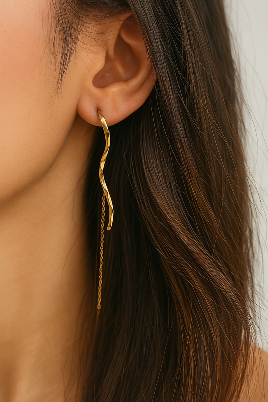 18k Gold Plated Wiggle Chain Earrings - Sieno