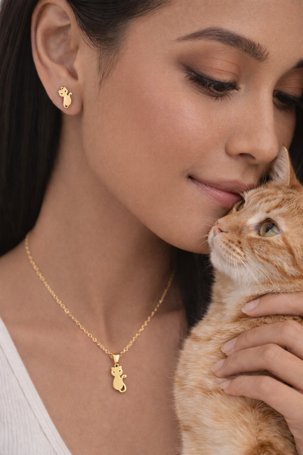 Cat Lady Set - 18K Gold Plated Cat Necklace and Earrings