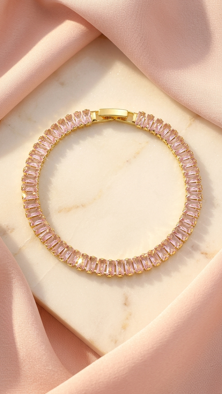 18K Gold Plated Tennis Bracelet - Blush Pink