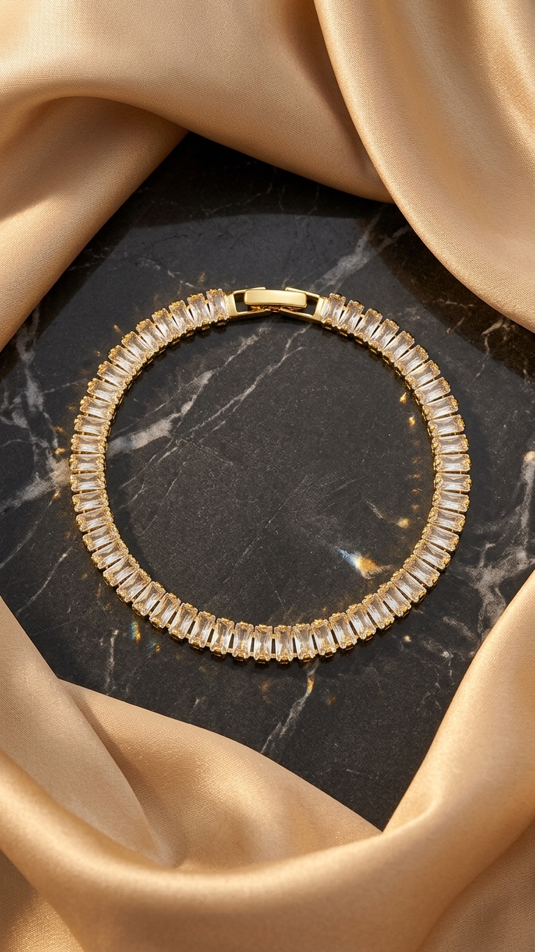 18K Gold Plated Tennis Bracelet - White Stones