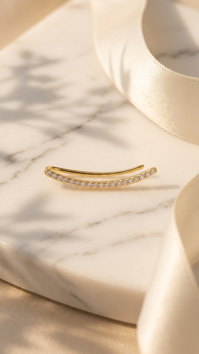 18K Gold Plated Upper Lobe Ear Piercing - Diamond Curves Ear Piercing