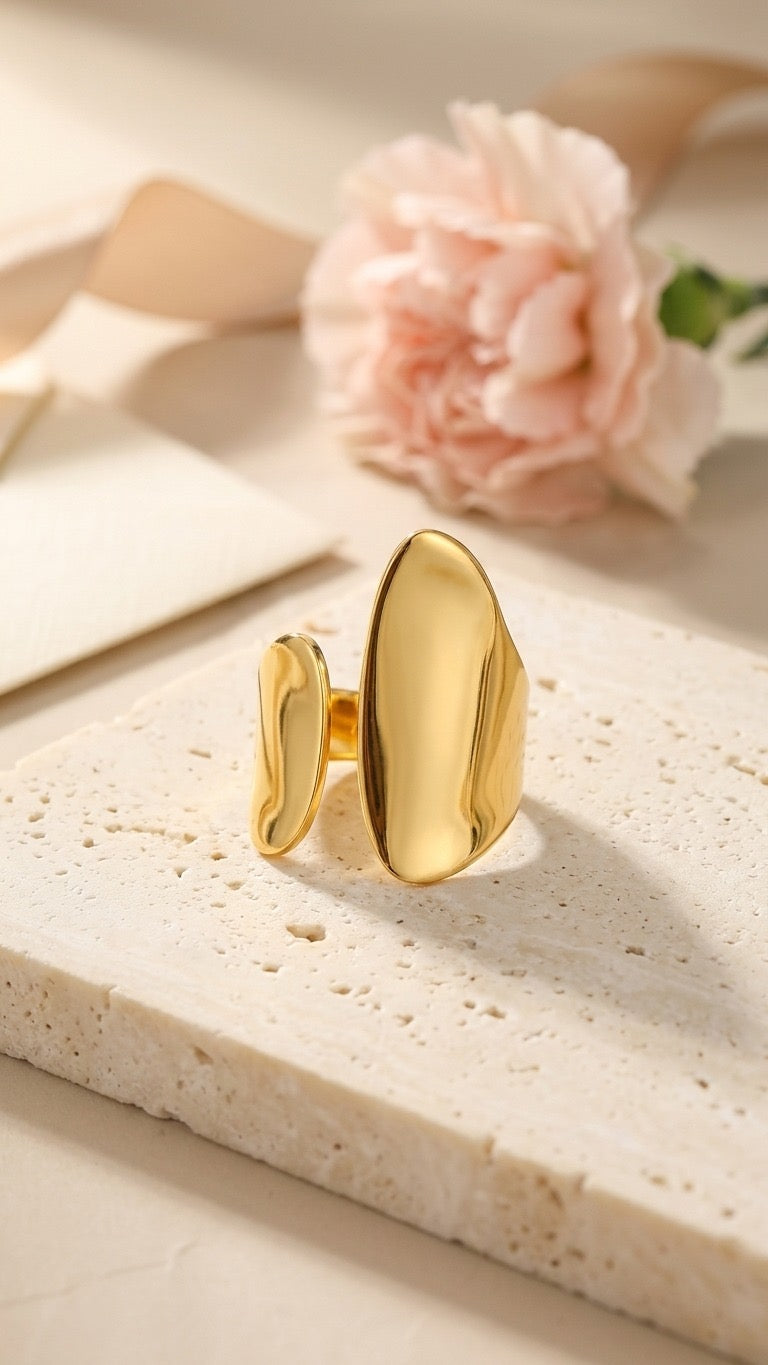 14k Gold Plated Asymmetrical Open Ring - Sable