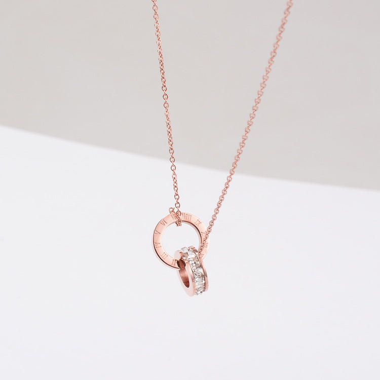 18K Rose Gold Plated Precious Double Ring Necklace