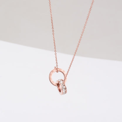 18K Rose Gold Plated Precious Double Ring Necklace