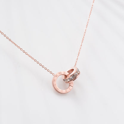 18K Rose Gold Plated Precious Double Ring Necklace
