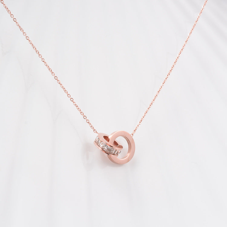 18K Rose Gold Plated Precious Double Ring Necklace