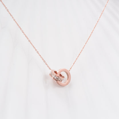 18K Rose Gold Plated Precious Double Ring Necklace