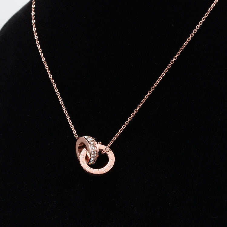 18K Rose Gold Plated Precious Double Ring Necklace