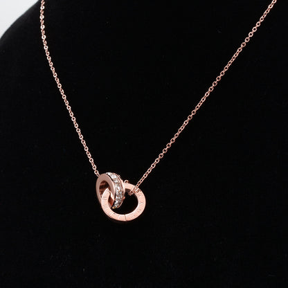 18K Rose Gold Plated Precious Double Ring Necklace