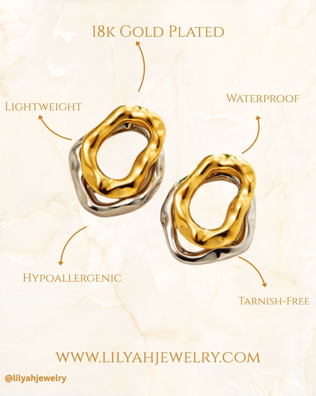 18K Gold Plated Two-Tone Organic Abstract Stud Earrings - Gemini
