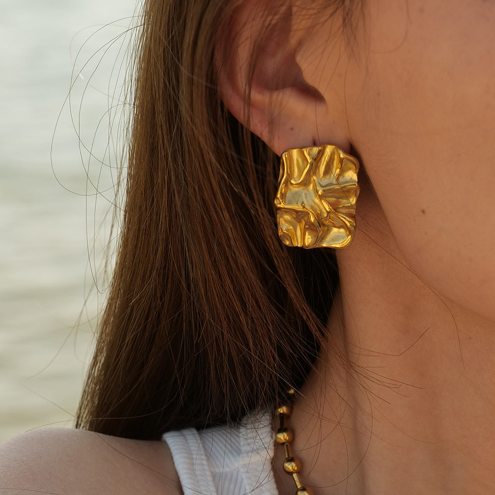 18K Gold Plated Bold Block Earrings