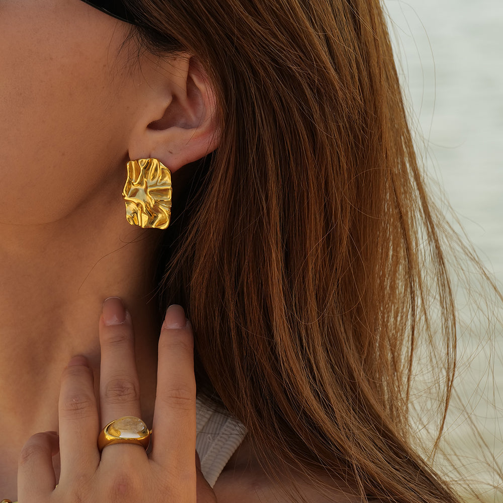 18K Gold Plated Bold Block Earrings