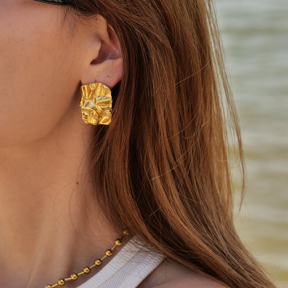 18K Gold Plated Bold Block Earrings