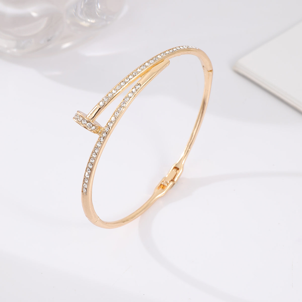 14k Gold Plated Bracelet - The Diamond Nail Bangle