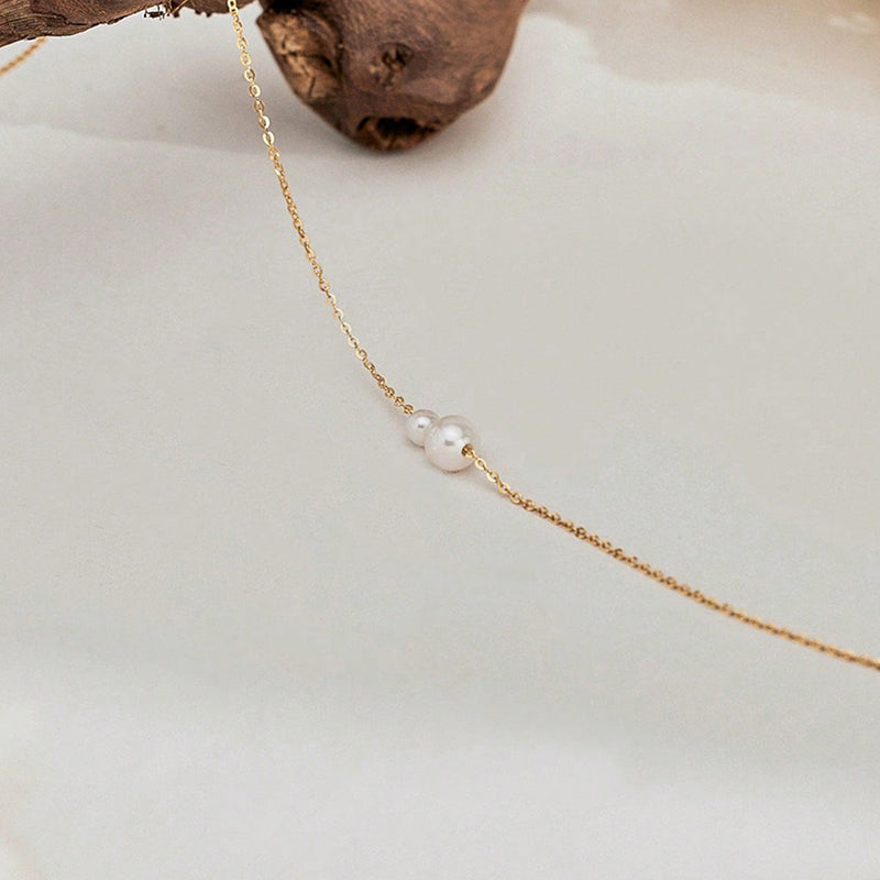 18K Gold Plated Double Pearl Necklace