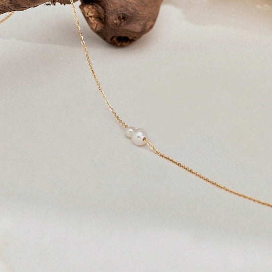 18K Gold Plated Double Pearl Necklace