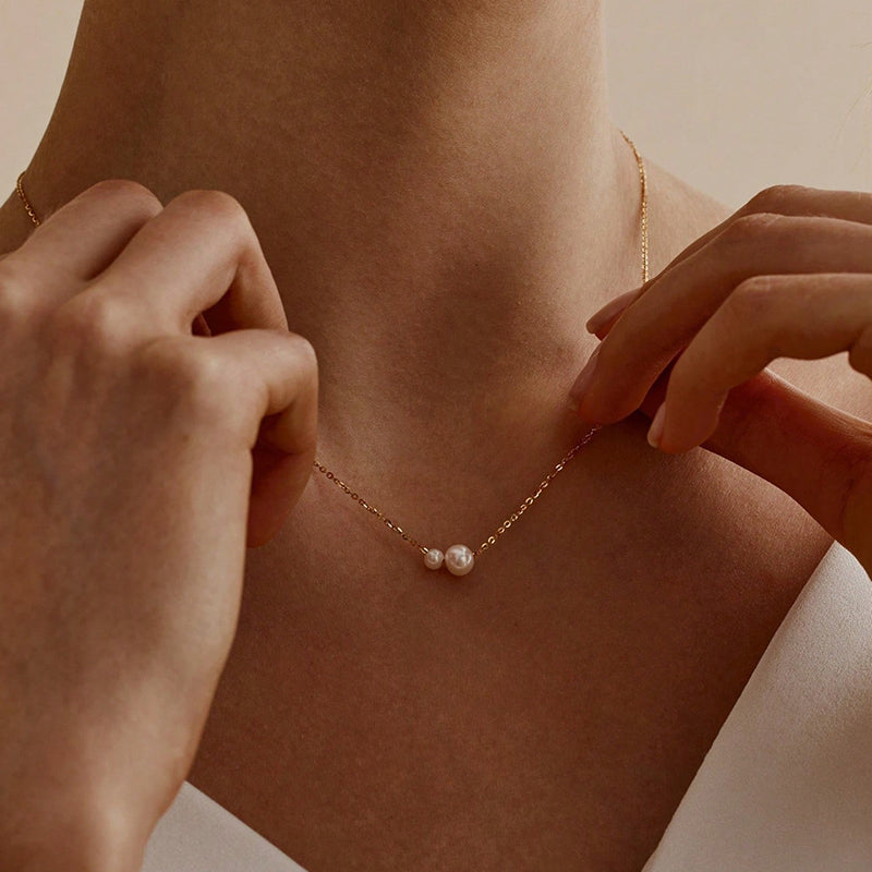 18K Gold Plated Double Pearl Necklace