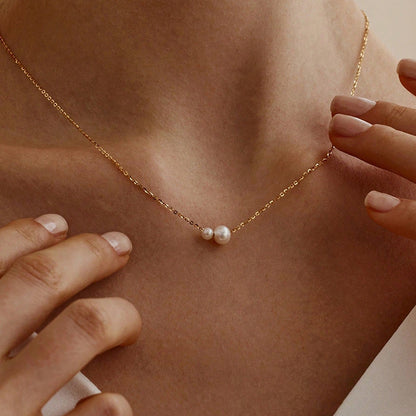 18K Gold Plated Double Pearl Necklace