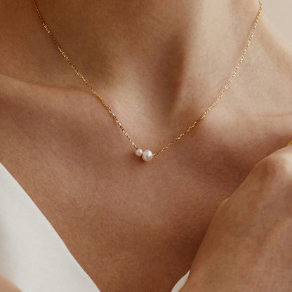 18K Gold Plated Double Pearl Necklace