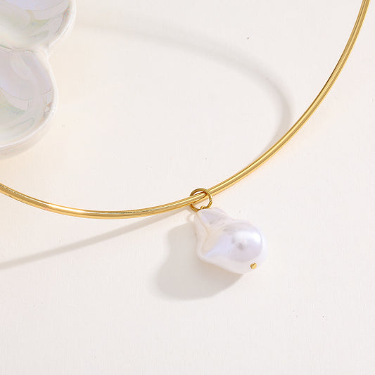 18K Gold Plated Choker with Imitation Pearl Inlay