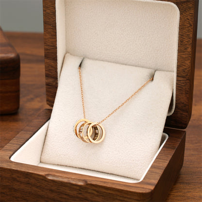 18K Rose Gold Plated Triple Ring Necklace