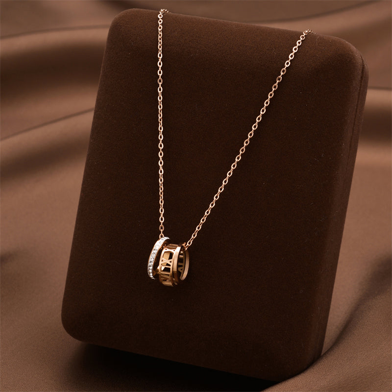 18K Rose Gold Plated Triple Ring Necklace