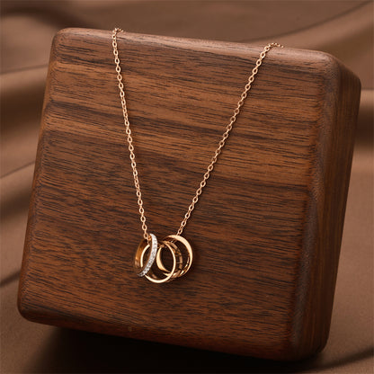 18K Rose Gold Plated Triple Ring Necklace