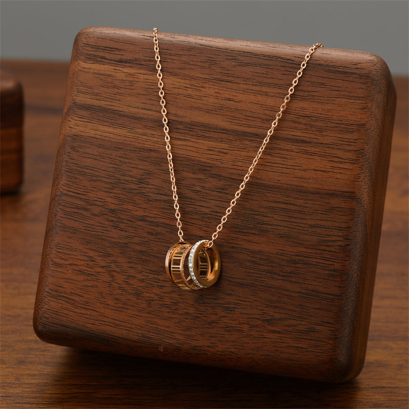 18K Rose Gold Plated Triple Ring Necklace