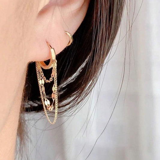 16K Gold Plated Tassel Dangling Earrings
