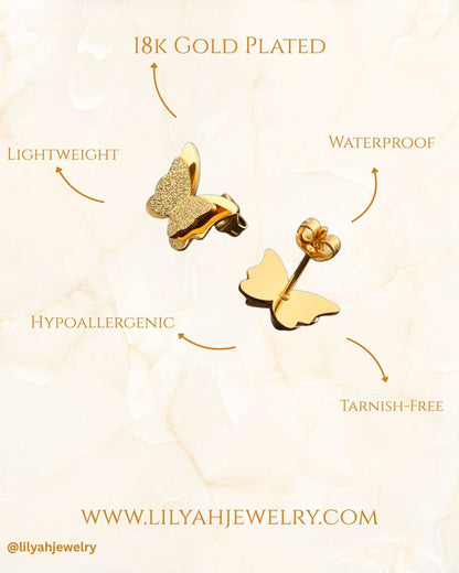 18k Gold Plated Butterfly Stud Earrings - Aurelia