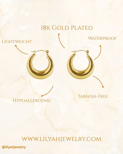 18k Gold Plated Chunky Hoop Earrings - Freya