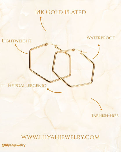 18k Gold Plated Hexagon Hoop Earrings - Hexa