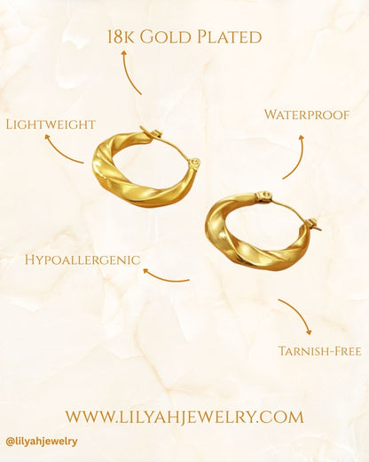 18k Gold Plated Twisted Hoop Earrings - Thalia