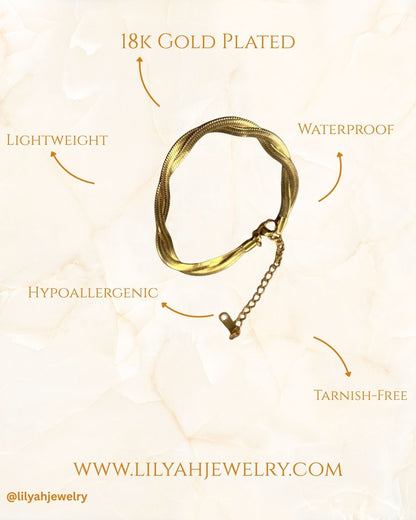 18k Gold Plated Twisted Snake Chain Bracelet - Viperis