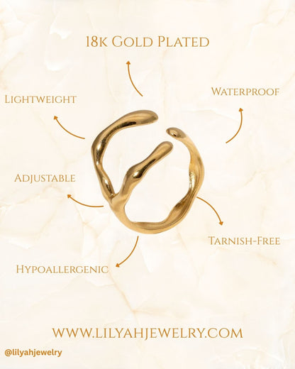 18k Gold Plated Abstract Open Ring - Mira