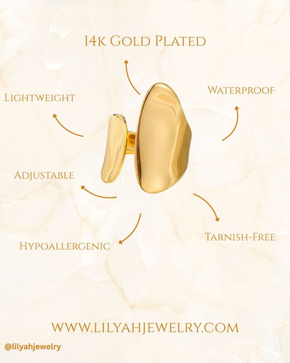 14k Gold Plated Asymmetrical Open Ring - Sable