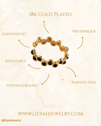 18k Gold Plated Black Modern Mosaic Open Ring - Nyx