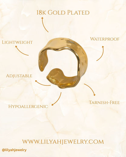 18k Gold Plated Golden Ripple Open Ring - Riviera