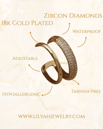 18K Gold Plated Zircon Pavé Stacking Ring - Lustre Band