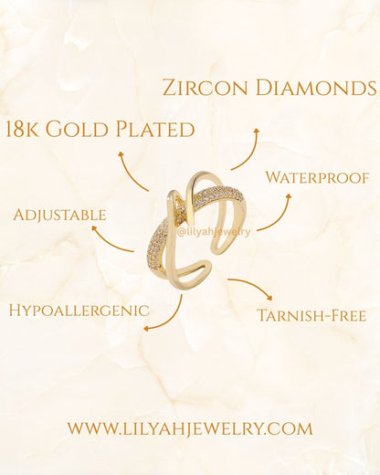 18K Gold Plated Infinity Twisted Pavé Zircon Adjustable Ring