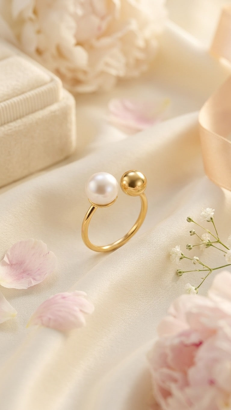 18k Gold Plated Celestial Pearl & Sphere Ring - Callisto