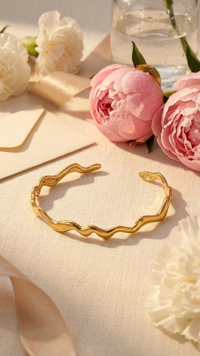 Waves 18k Gold Plated Cuff Bracelet