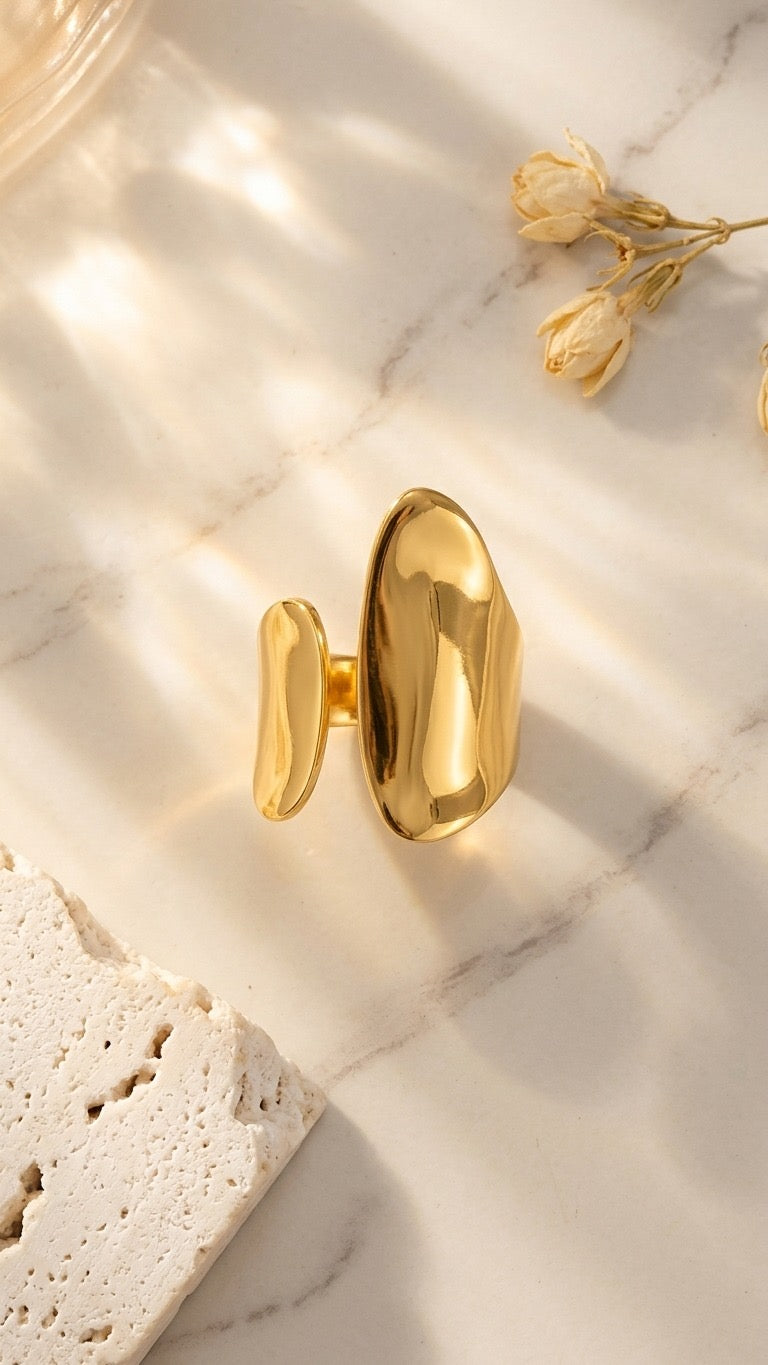 14k Gold Plated Asymmetrical Open Ring - Sable