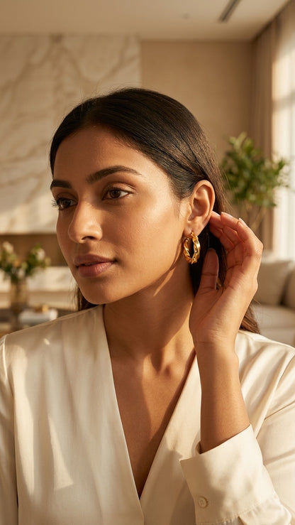 18k Gold Plated Twisted Hoop Earrings - Thalia