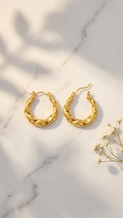 18k Gold Plated Twisted Hoop Earrings - Thalia