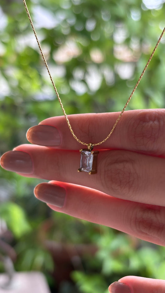 18k Gold Plated Princess Cut Pendant Necklace | White Diamond - Isla