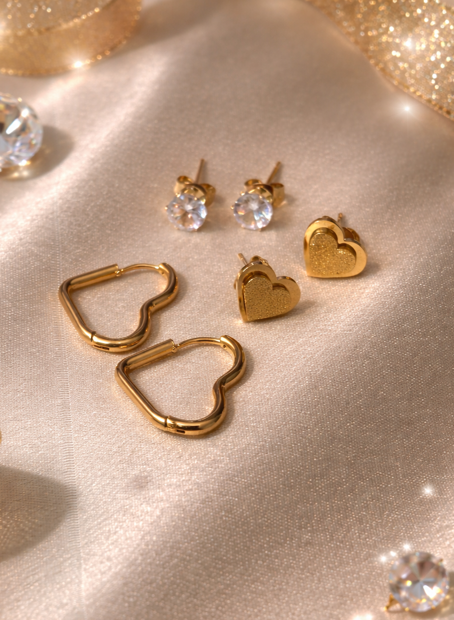 Hearts Earring Set - Gold Plated Earrings
