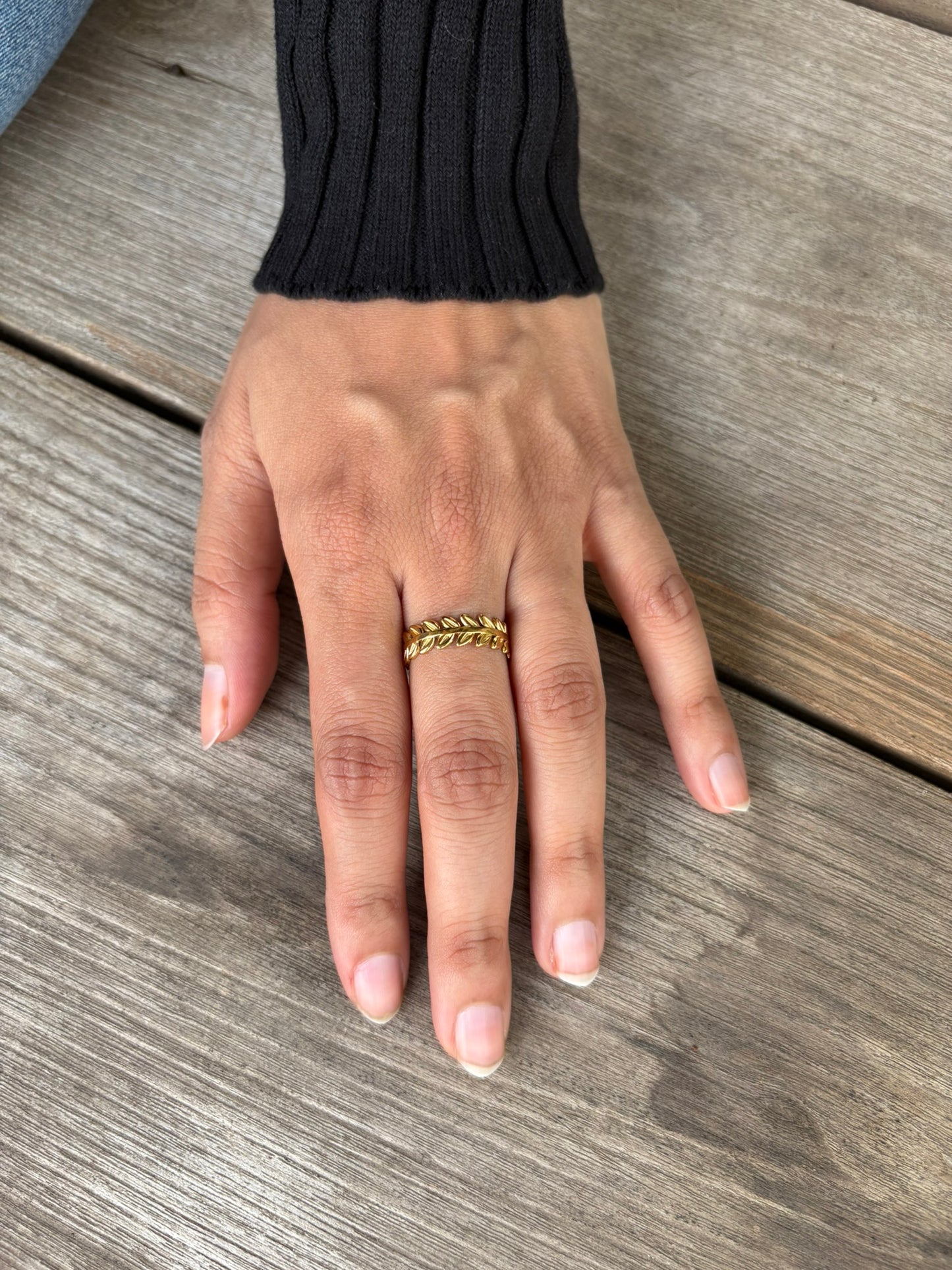 Lilyah Jewelry Gold Plated Ring . Stunning, minimalistic, adjustable, elegant and statement ring. Gift idea for her. Leaf ring. 